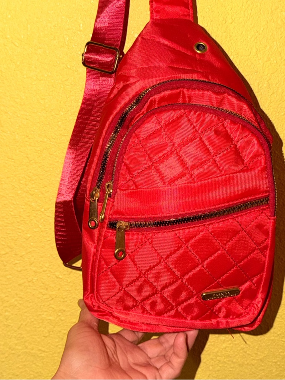 Compact Quilted Red Women's Sling Backpack